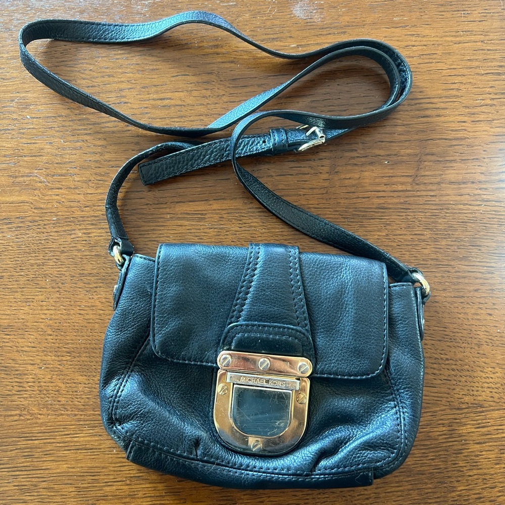Michael Kors Black Crossbody Bag with Gold Accents